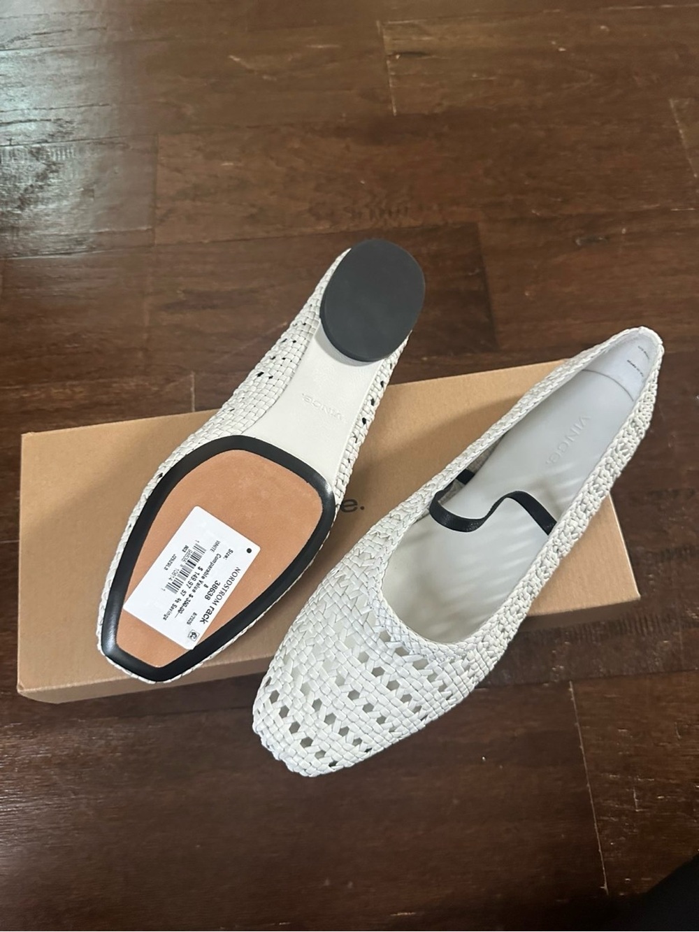 Vince Vivian White Woven Leather Mary Jane Ballet Flats Size 8 New - Picture 13 of 14